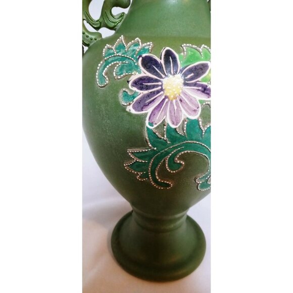 NEEDS SIZE   Japanese Nippon Raised Moriage Vase With Lizard Handles Floral Desi - Picture 3 of 10